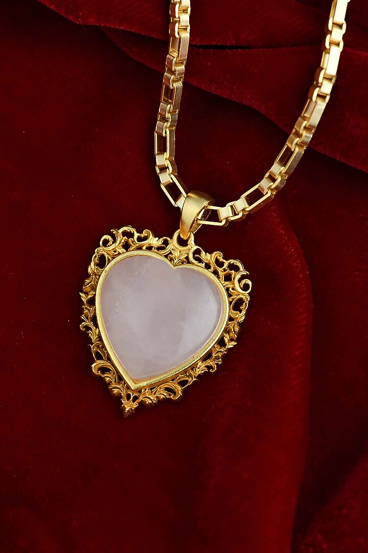 Gold Plated Rose Quartz Stone Heart Of Aurelia Necklace by Totapari at Pernia's Pop Up Shop
