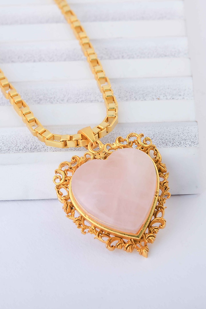 Gold Plated Rose Quartz Stone Heart Of Aurelia Necklace by Totapari at Pernia's Pop Up Shop