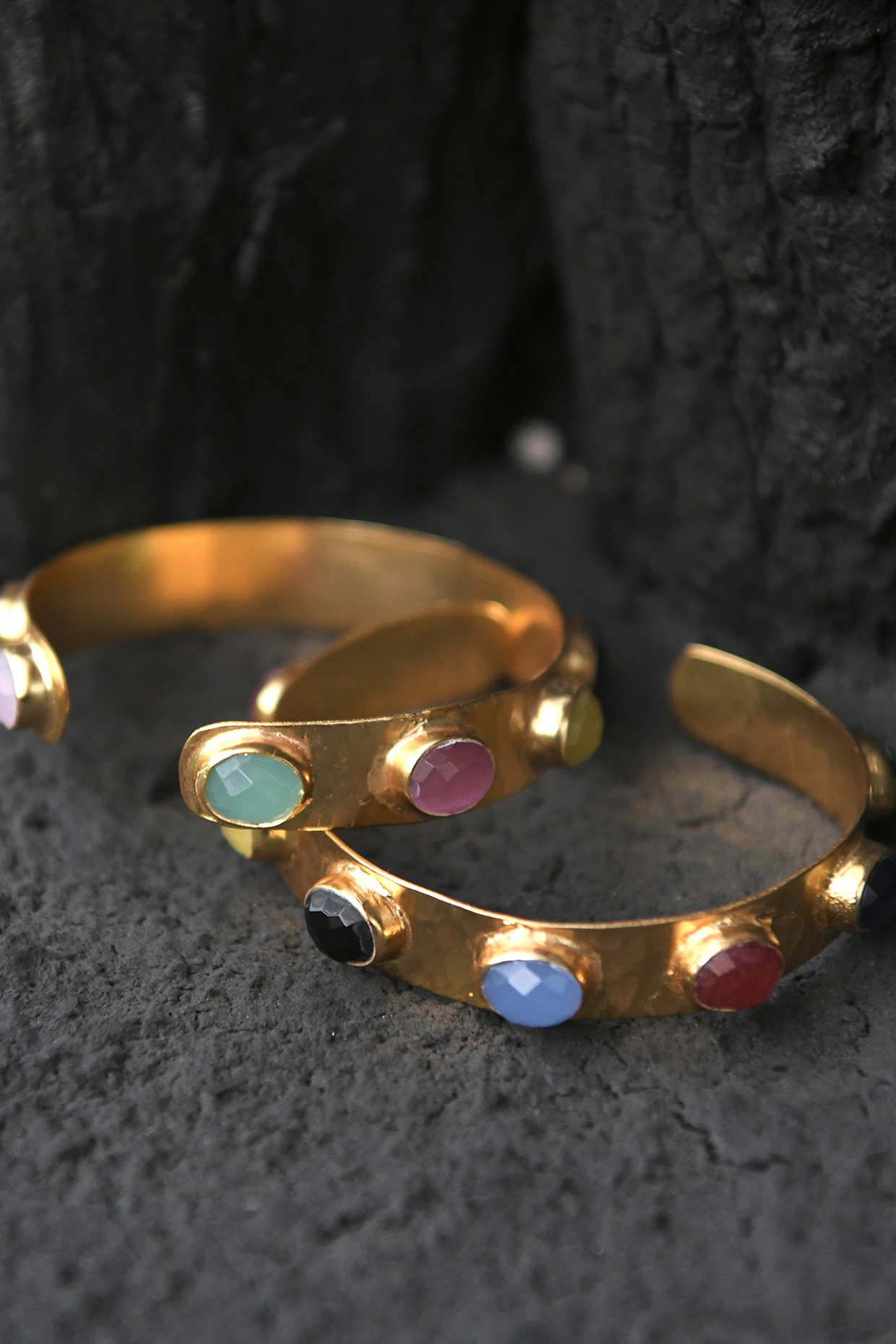 Gold Finish Multi-Colored Stone Bangle by Totapari at Pernia's Pop Up Shop