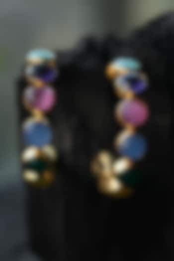 Gold Finish Semi-Precious Stone Hoop Earrings by Totapari