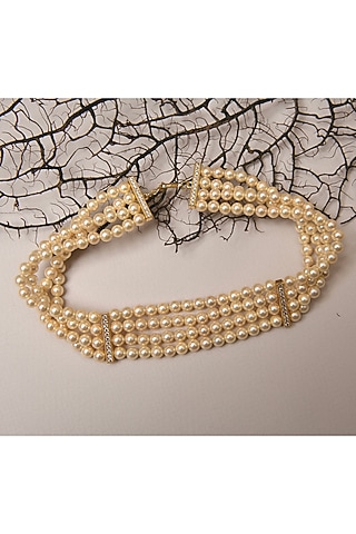Gold Finish Pearl Choker Necklace by Totapari