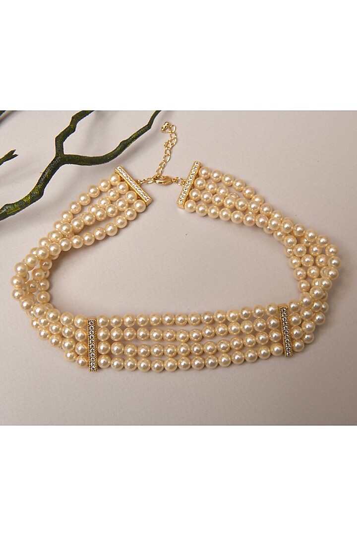 Gold Finish Pearl Choker Necklace by Totapari at Pernia's Pop Up Shop