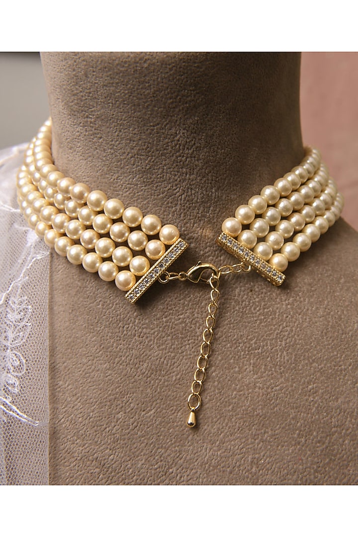 Gold Finish Pearl Choker Necklace by Totapari at Pernia's Pop Up Shop