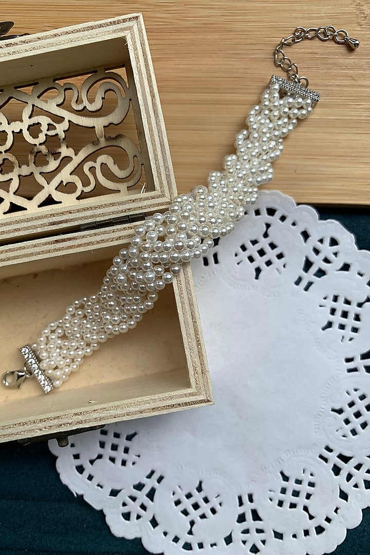 White Braided Pearl Bracelet by Totapari