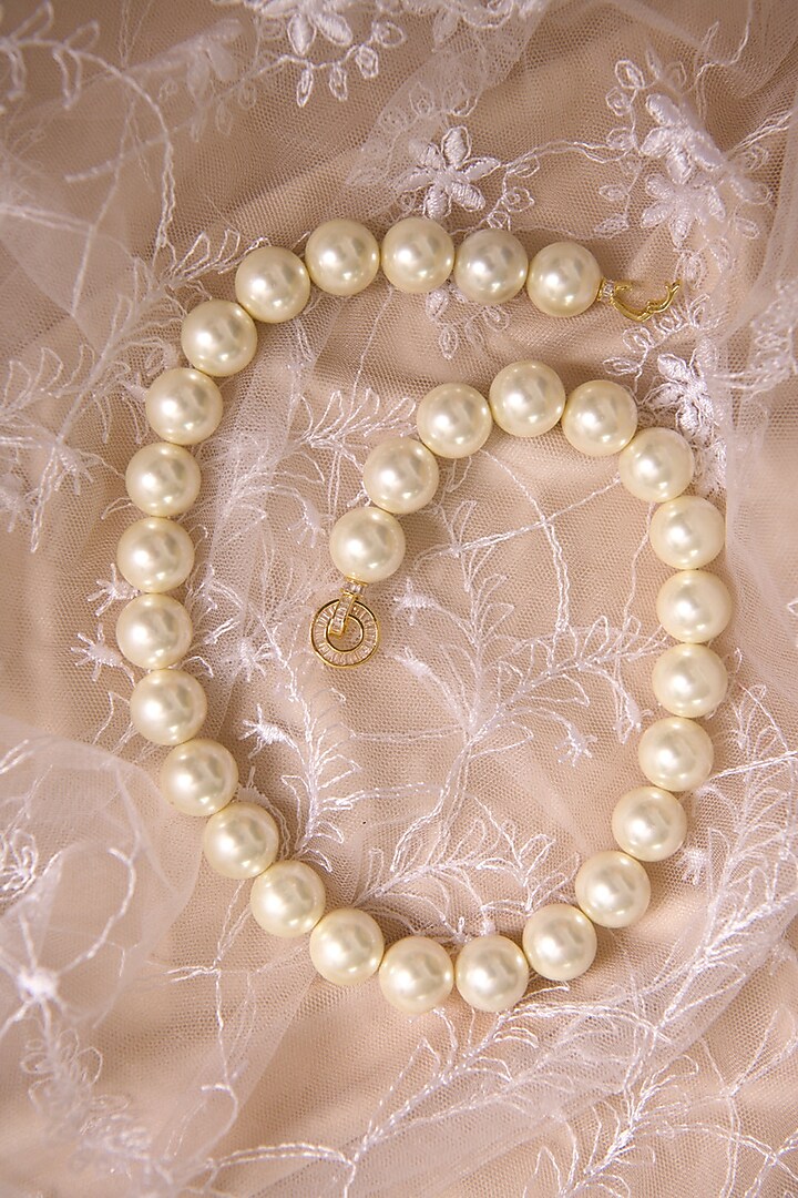 Gold Finish Pearl Necklace by Totapari at Pernia's Pop Up Shop