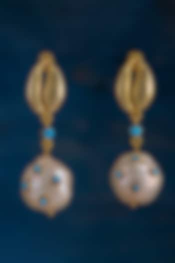 Gold Finish Pearl Stud Earrings by Totapari