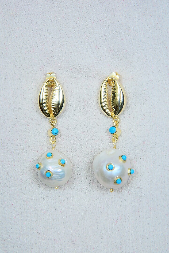 Gold Finish Pearl Stud Earrings by Totapari at Pernia's Pop Up Shop
