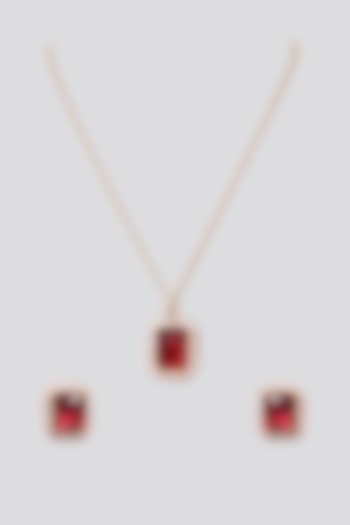 Gold Plated Ruby Stone & Zircon Pendant Necklace Set by Totapari