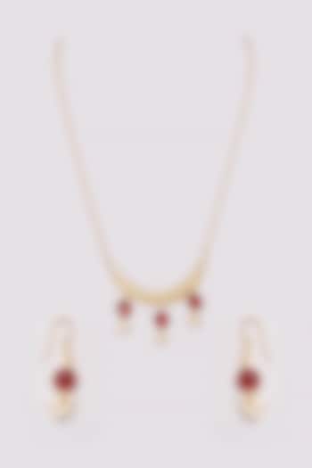 Gold Plated Ruby Stone & Zircon Necklace Set by Totapari
