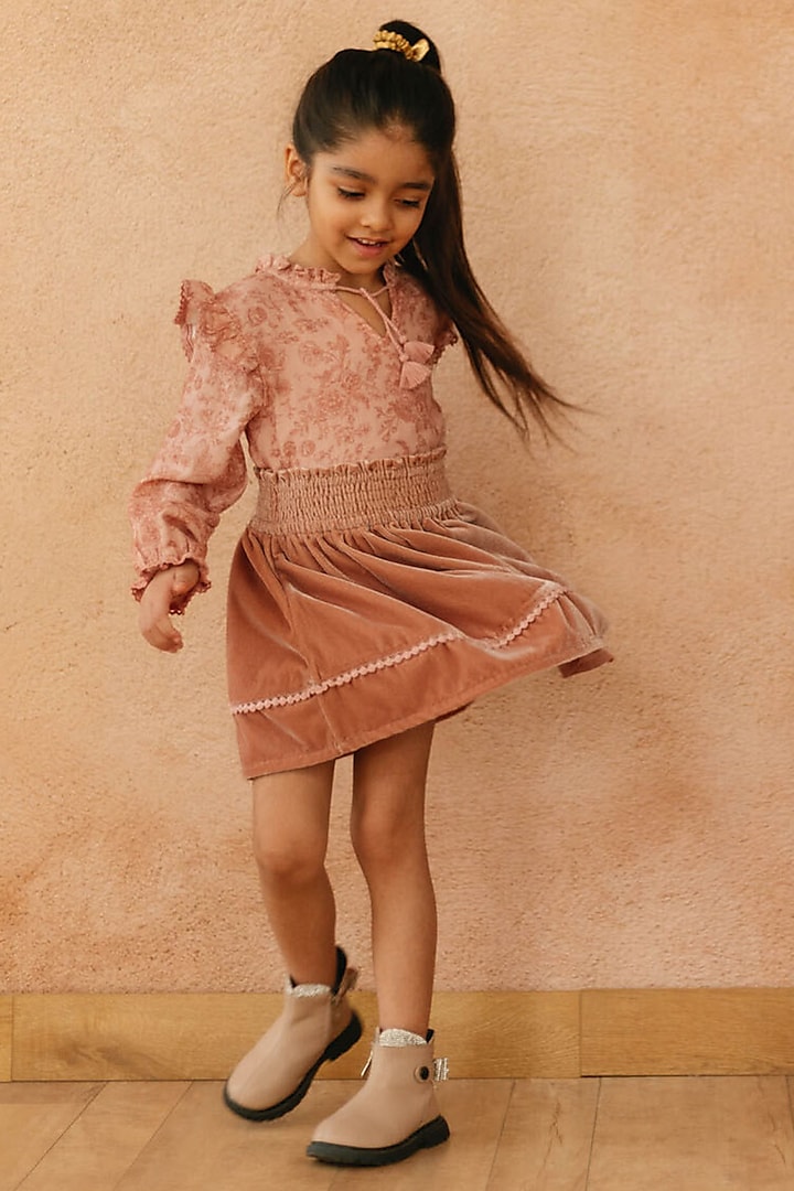 Pink Polyester Skirt For Girls by Tribe Kids