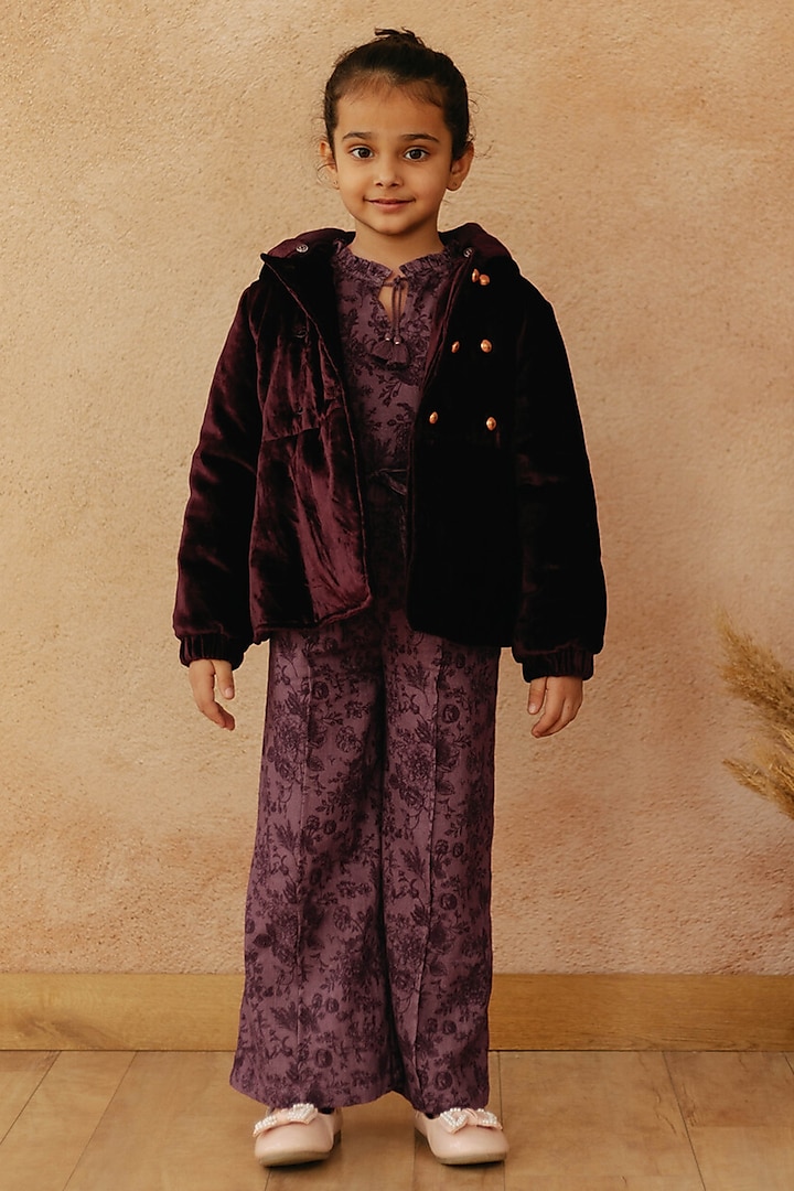 Purple Velvet Coat For Girls by Tribe Kids