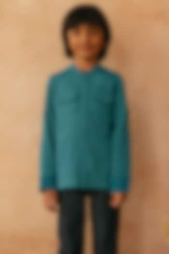 Teal Cotton Embroidered Shirt For Boys by Tribe Kids