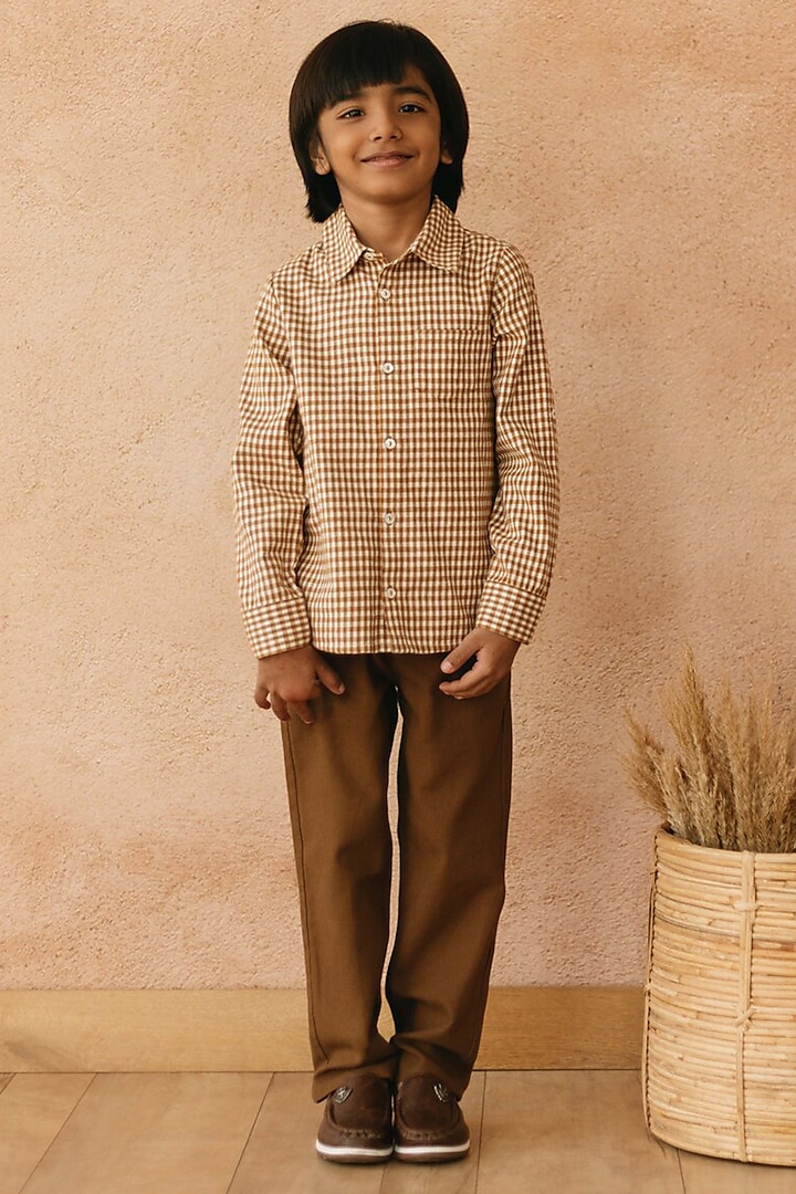 Mustard Cotton Printed Shirt For Boys by Tribe Kids
