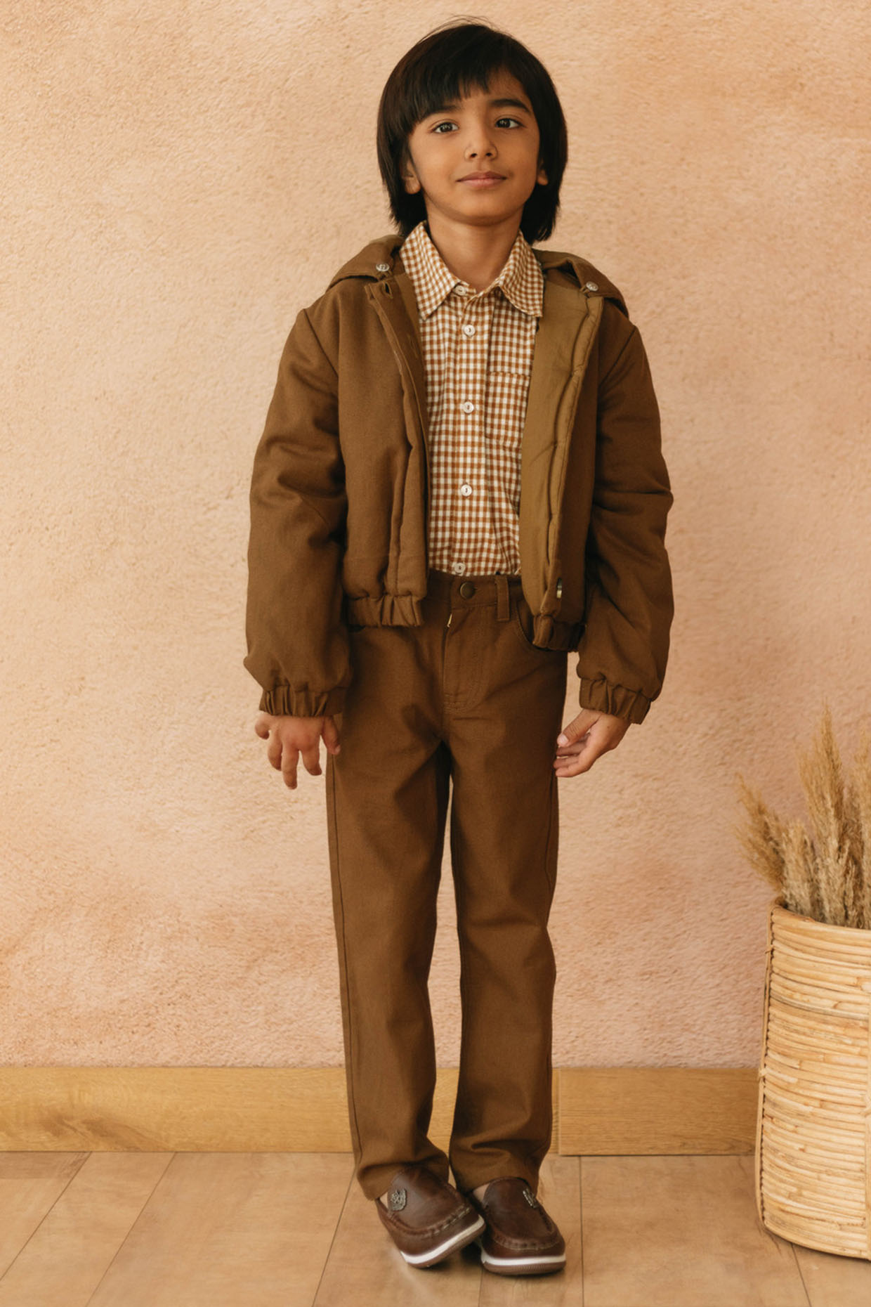 Caramel Cotton Bomber Jacket For Boys