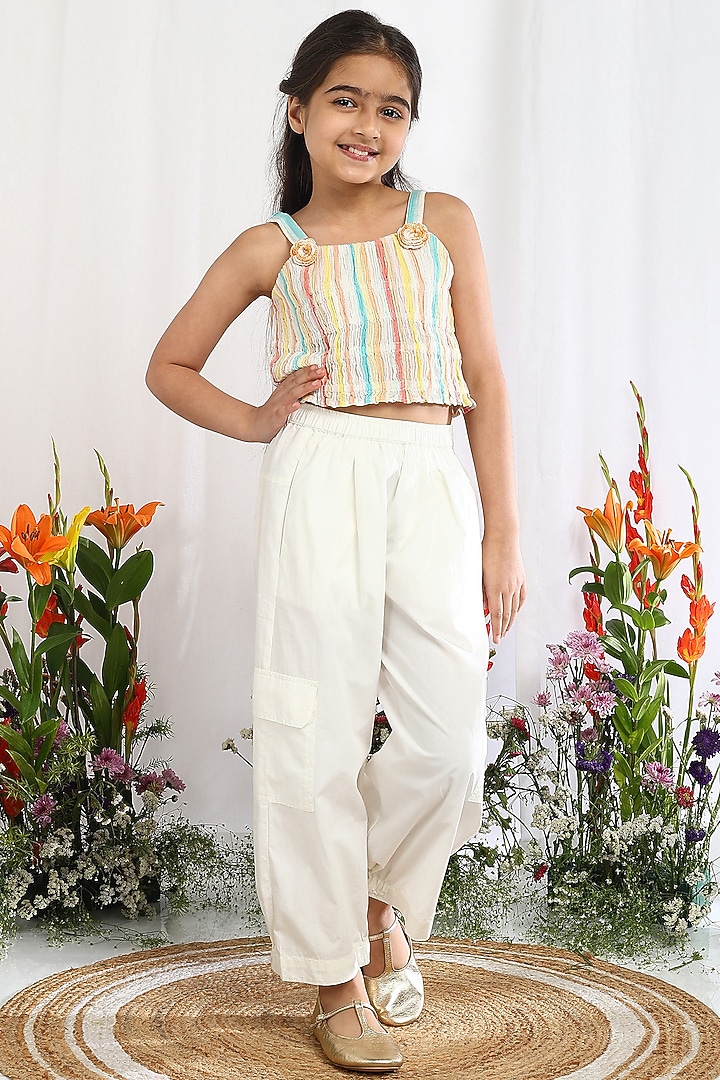 Off-White Cotton Cargo Pants For Girls by Tribe Kids at Pernia's Pop Up Shop