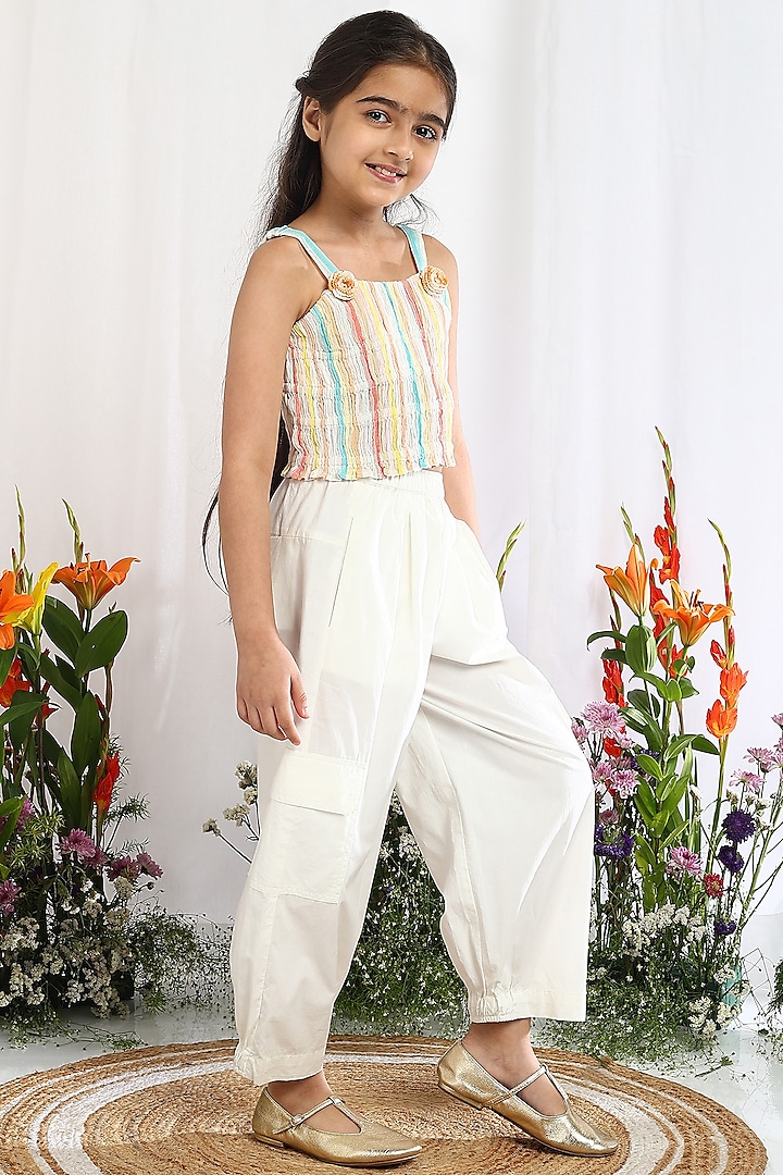 Off-White Cotton Cargo Pants For Girls by Tribe Kids at Pernia's Pop Up Shop
