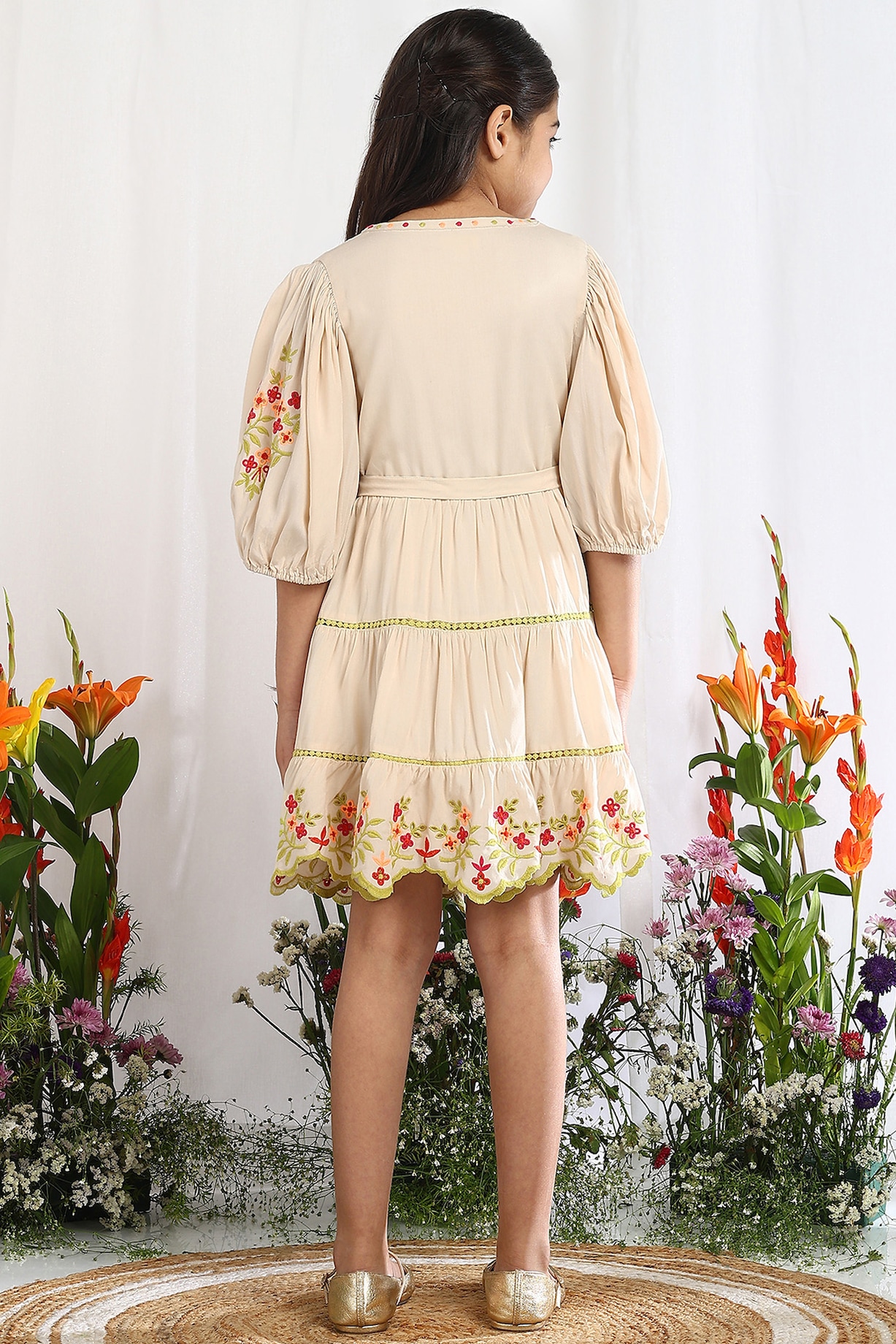Beige Cotton Floral Embroidered Dress For Girls by Tribe Kids at Pernia's  Pop Up Shop 2026