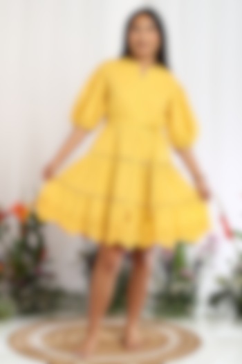 Mustard Cotton Floral Embroidered Dress For Girls by Tribe Kids at Pernia's Pop Up Shop