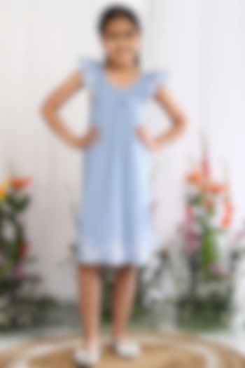 Blue Cotton Embroidered Dress For Girls by Tribe Kids at Pernia's Pop Up Shop