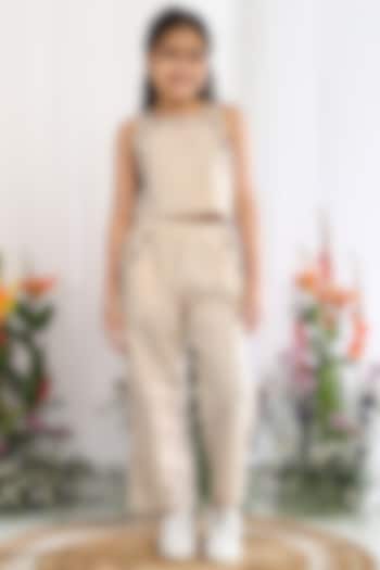 Beige Cotton Floral Embroidered Co-Ord Set For Girls by Tribe Kids at Pernia's Pop Up Shop