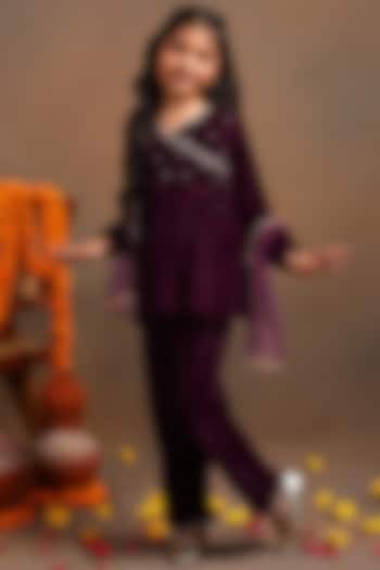 Maroon Velvet Sharara Set For Girls by Tribe Kids at Pernia's Pop Up Shop