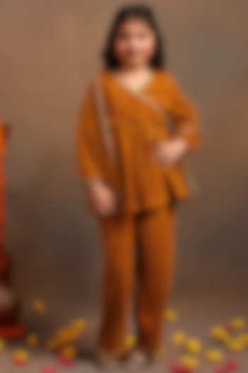 Mustard Velvet Sharara Set For Girls by Tribe Kids at Pernia's Pop Up Shop