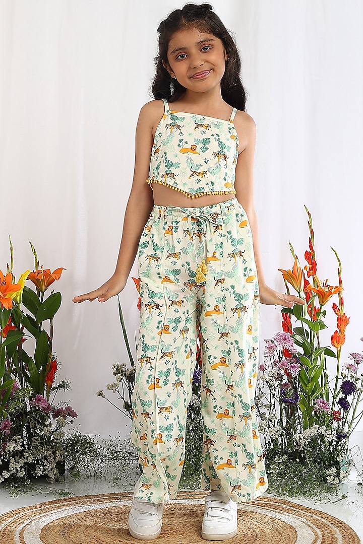 Off-White Cotton Printed Pants For Girls by Tribe Kids at Pernia's Pop Up Shop