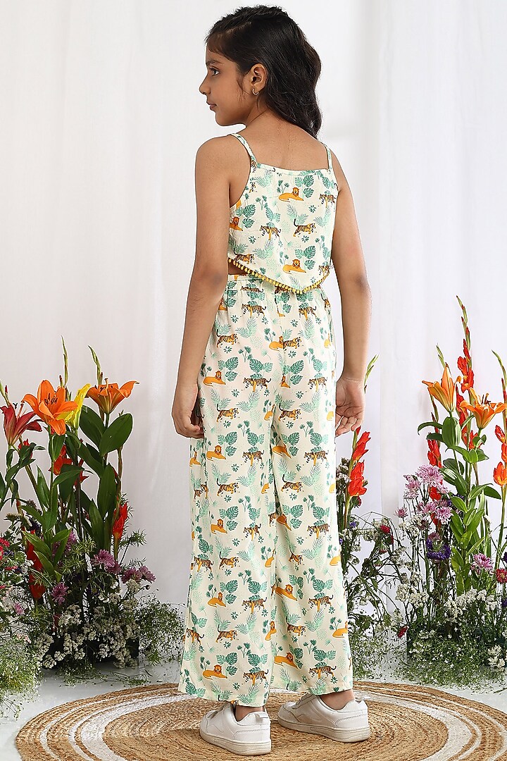 Off-White Cotton Printed Pants For Girls by Tribe Kids at Pernia's Pop Up Shop