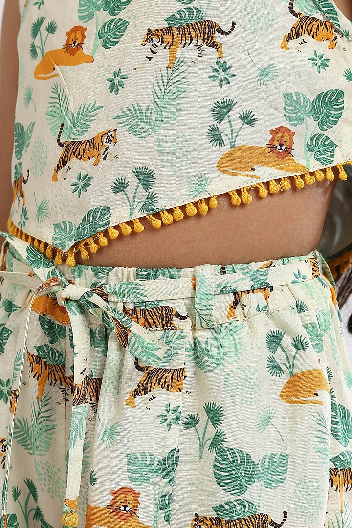 Off-White Cotton Printed Pants For Girls by Tribe Kids at Pernia's Pop Up Shop