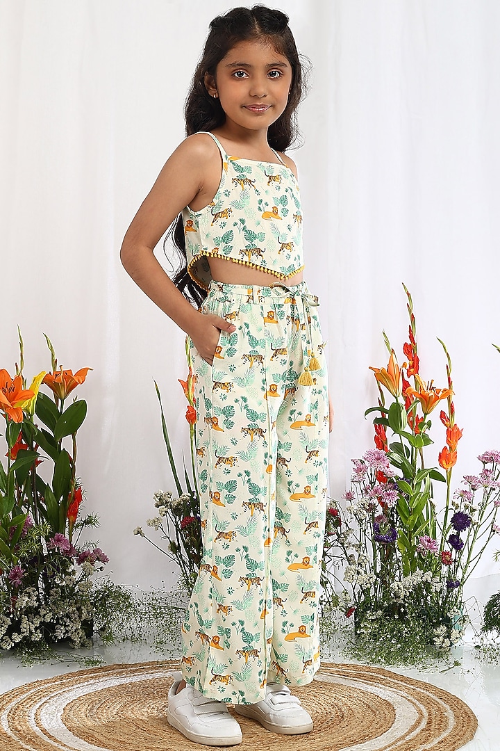 Off-White Cotton Printed Pants For Girls by Tribe Kids at Pernia's Pop Up Shop