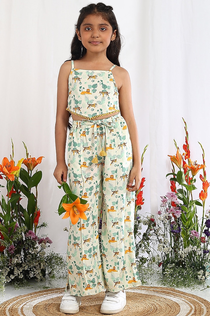 Off-White Cotton Printed Pants For Girls by Tribe Kids at Pernia's Pop Up Shop