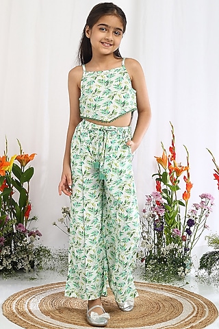 Off-White Cotton Printed Pants For Girls by Tribe Kids