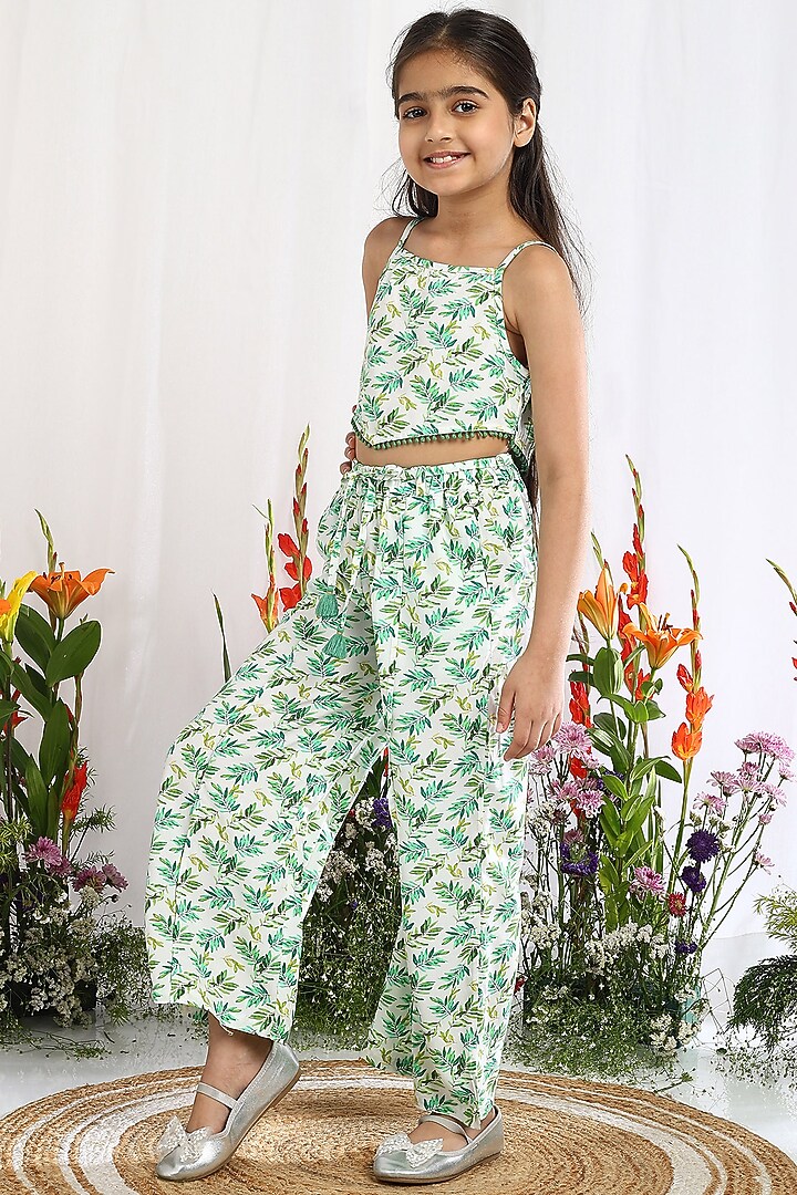 Off-White Cotton Printed Pants For Girls by Tribe Kids at Pernia's Pop Up Shop