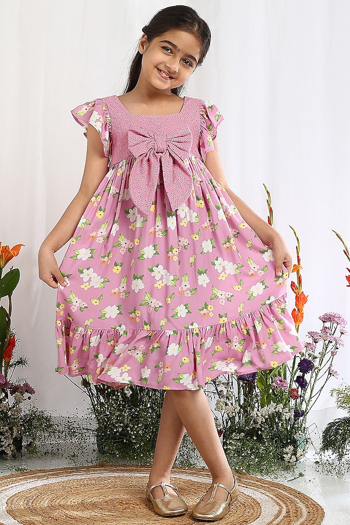 Pink Cotton Dress For Girls by Tribe Kids at Pernia's Pop Up Shop