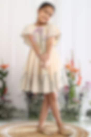 Beige Cotton Embroidered Dress For Girls by Tribe Kids at Pernia's Pop Up Shop
