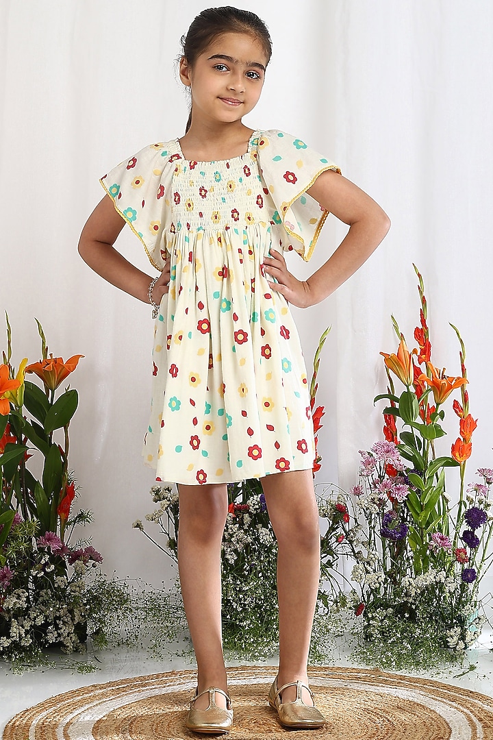 Off-White Cotton Printed Pant For Girls by Tribe Kids at Pernia's Pop Up Shop