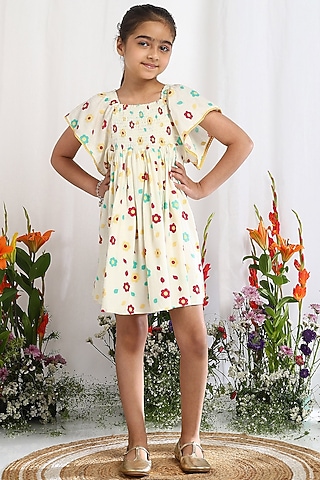 Off-White Cotton Printed Pant For Girls by Tribe Kids