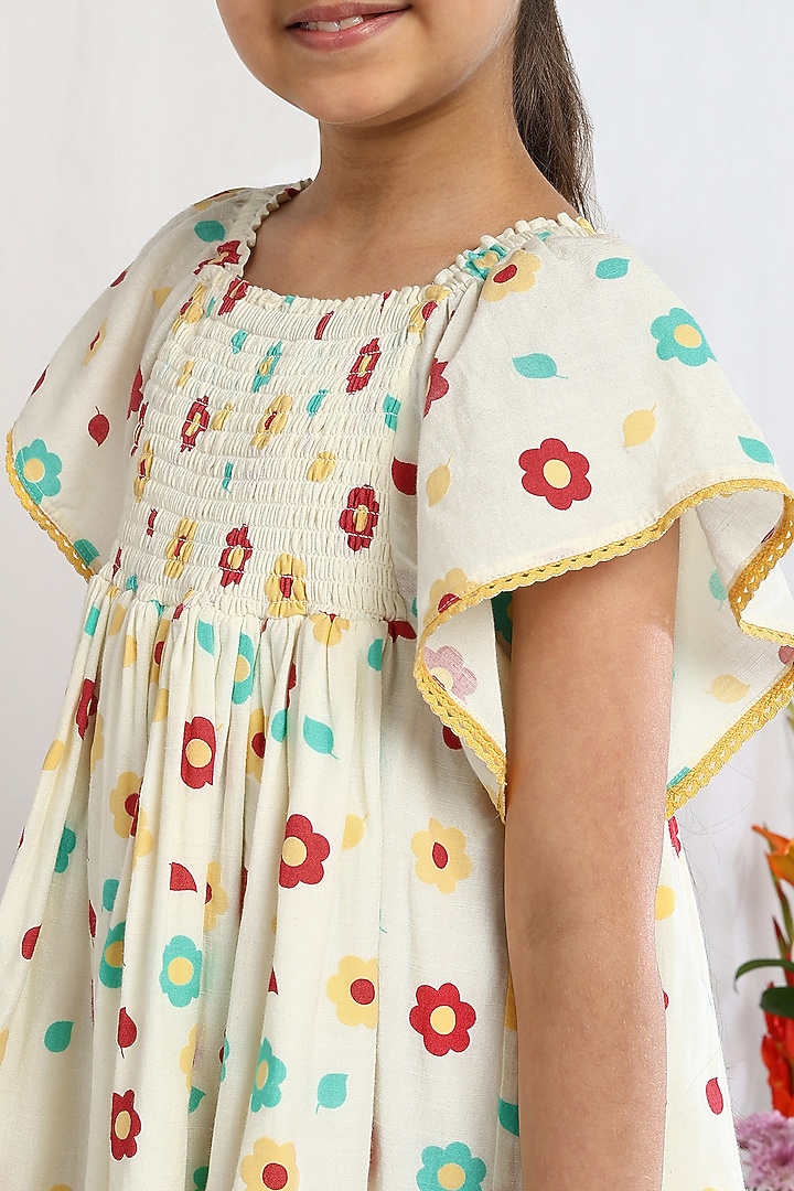 Off-White Cotton Printed Pant For Girls by Tribe Kids at Pernia's Pop Up Shop