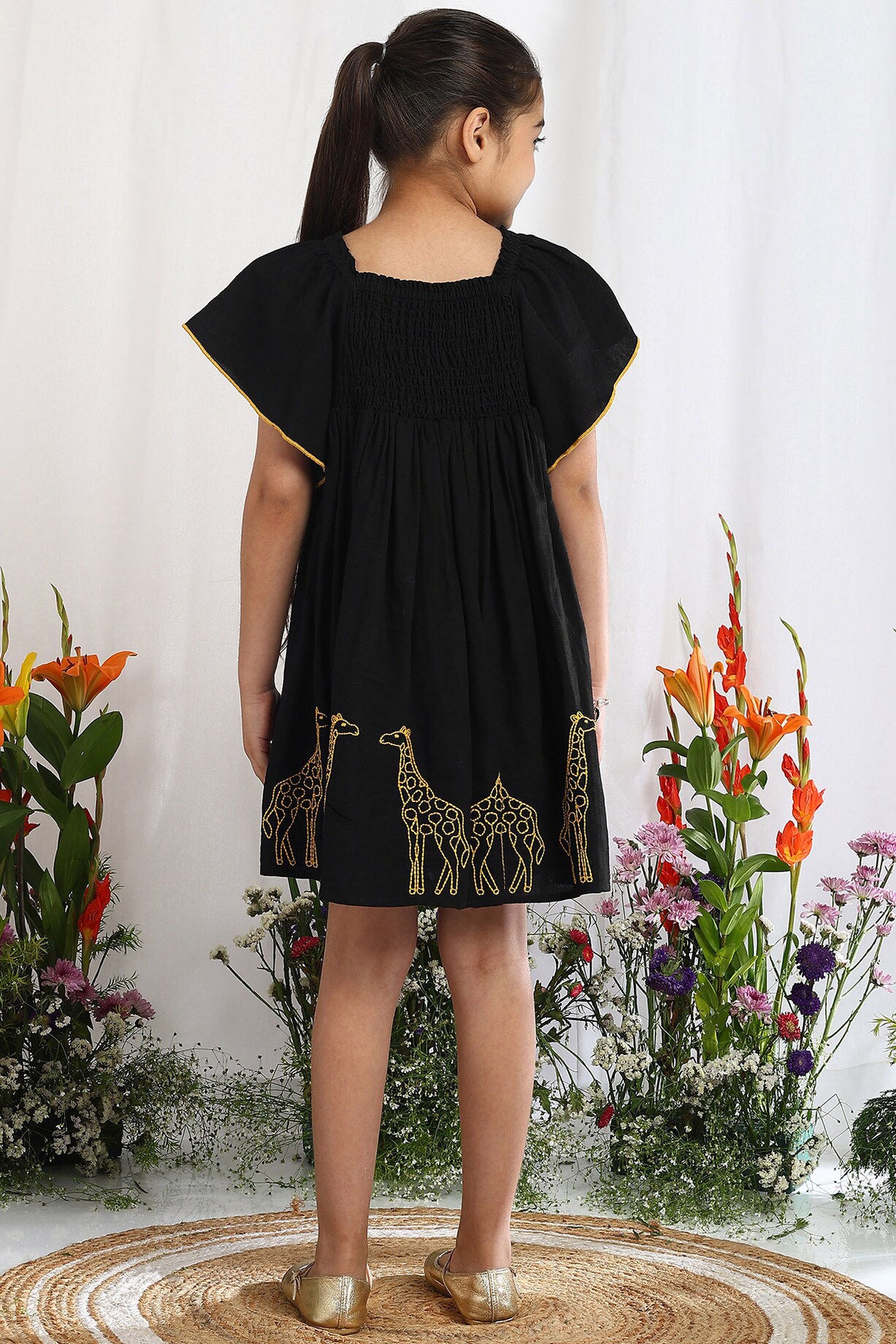 Black Linen Embroidered Dress For Girls by Tribe Kids at Pernia's Pop Up  Shop