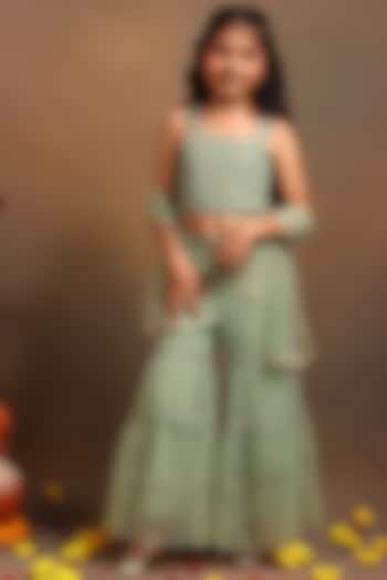 Green Cotton Sharara Set For Girls by Tribe Kids at Pernia's Pop Up Shop