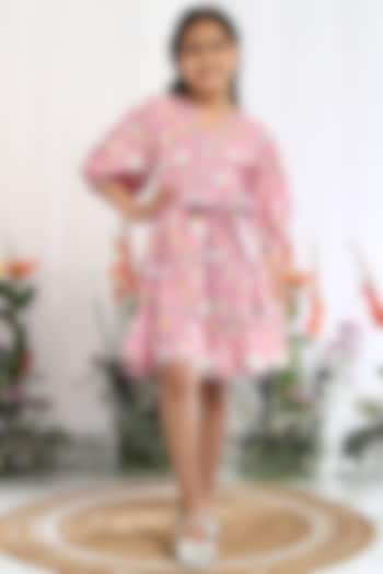 Pink Cotton Printed Dress For Girls by Tribe Kids at Pernia's Pop Up Shop