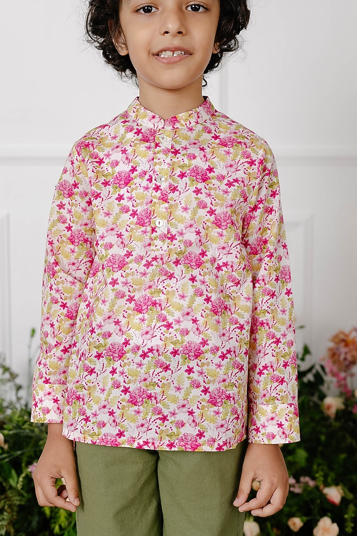 Pink Printed Shirt For Boys by Tribe Kids at Pernia's Pop Up Shop