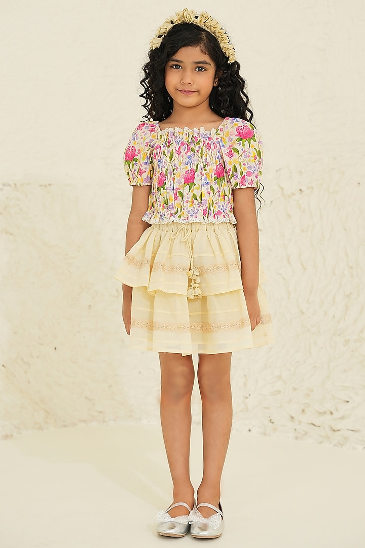 Ecru Cotton Skirt Set For Girls by Tribe Kids at Pernia's Pop Up Shop