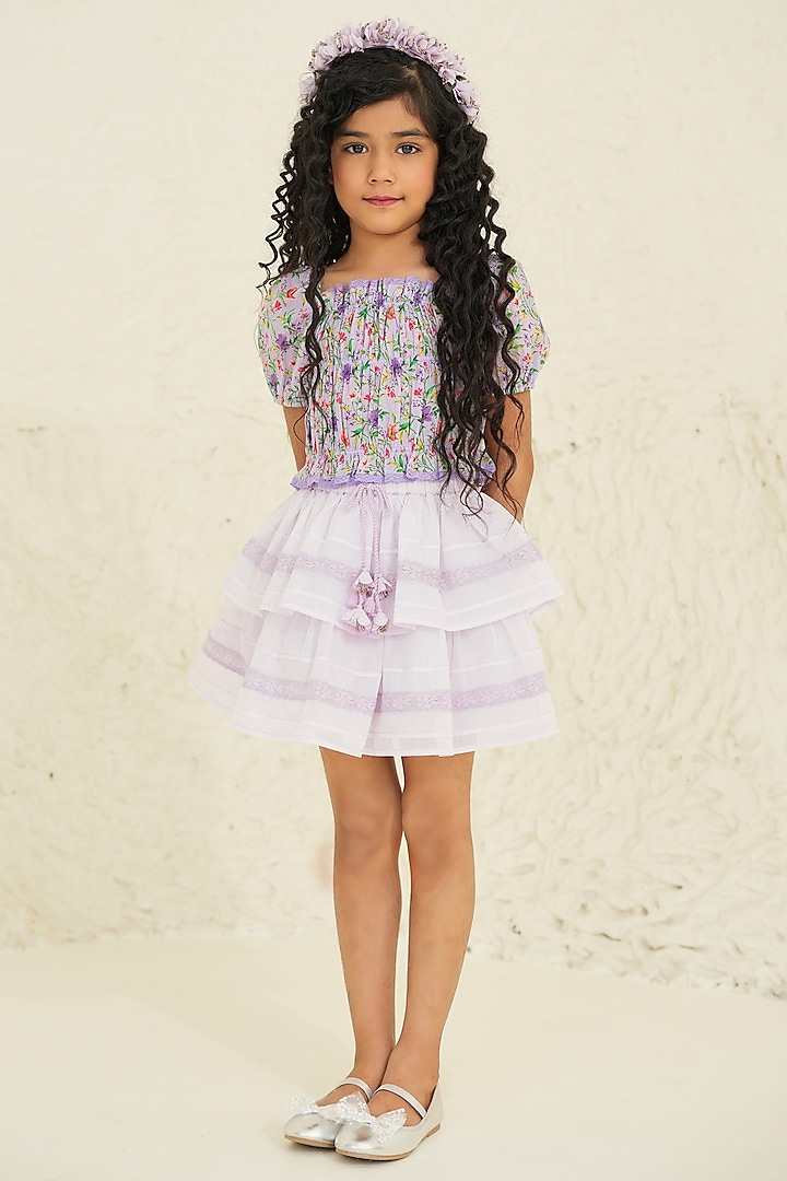 Purple Cotton Skirt Set For Girls by Tribe Kids