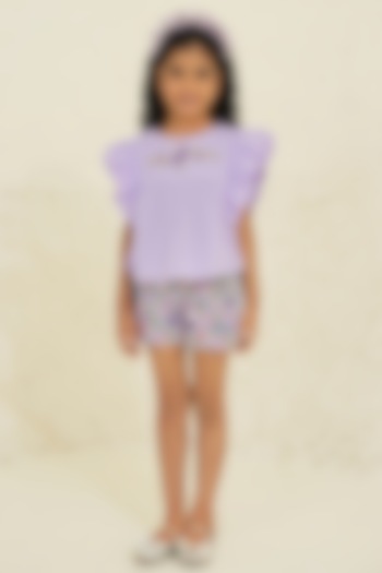 Purple Cotton Embroidered Co-Ord Set For Girls by Tribe Kids at Pernia's Pop Up Shop
