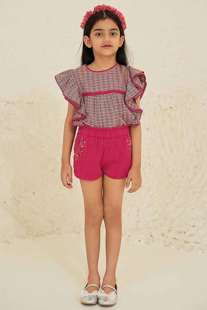 Mauve Cotton Checkered Co-Ord Set For Girls by Tribe Kids
