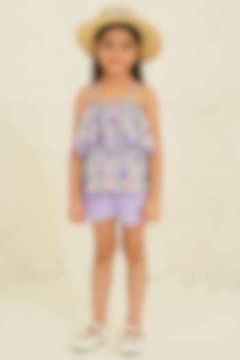 Purple Soft Cotton Printed & Embroidered Co-Ord Set For Girls by Tribe Kids at Pernia's Pop Up Shop