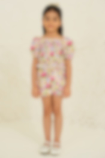 Ecru Soft Cotton Floral Printed Co-Ord Set For Girls by Tribe Kids at Pernia's Pop Up Shop