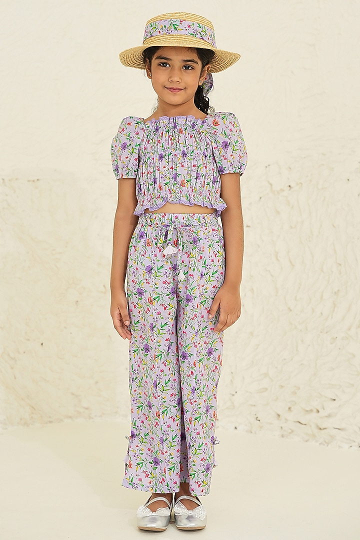 Purple Soft Cotton Floral Printed Co-Ord Set For Girls by Tribe Kids at Pernia's Pop Up Shop
