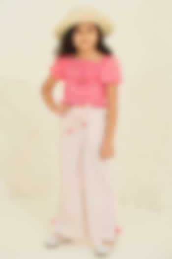 Peach Soft Cotton Striped Pant Set For Girls by Tribe Kids